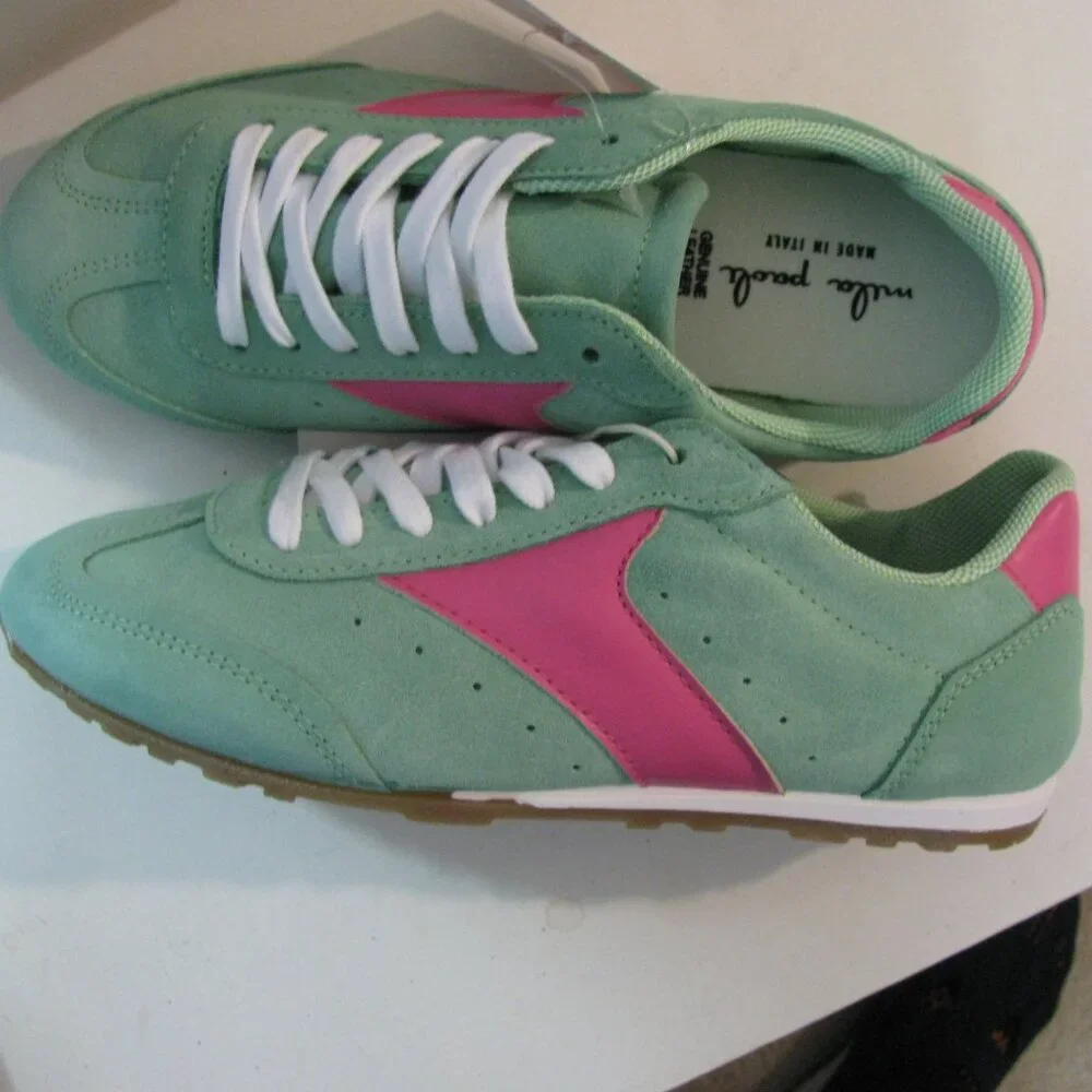 * Mila Paoli Leather Sneaker 7 1/2 8 NWT $70 Mint Green & Pink Lace Up Shoe - Picture 5 of 7